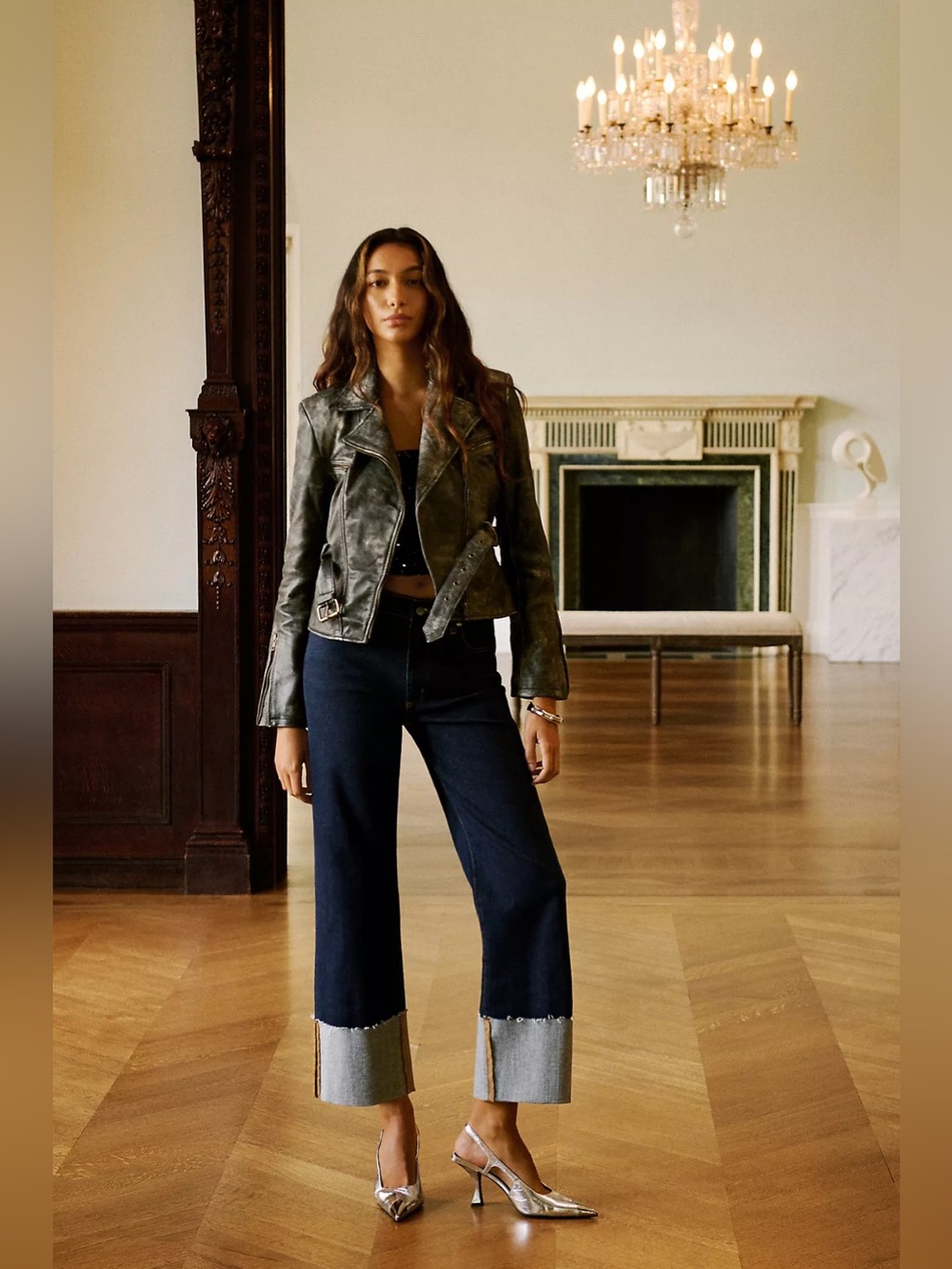 Anthropologie Pilcro The Scotty Cuffed High Rise Straight Leg Jeans Dark Wash 25